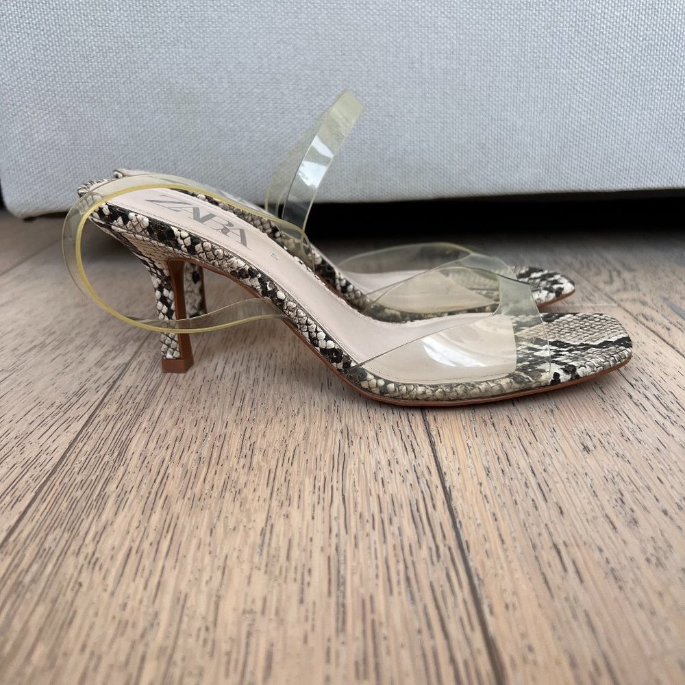 Zara snake print vinyl strap heels